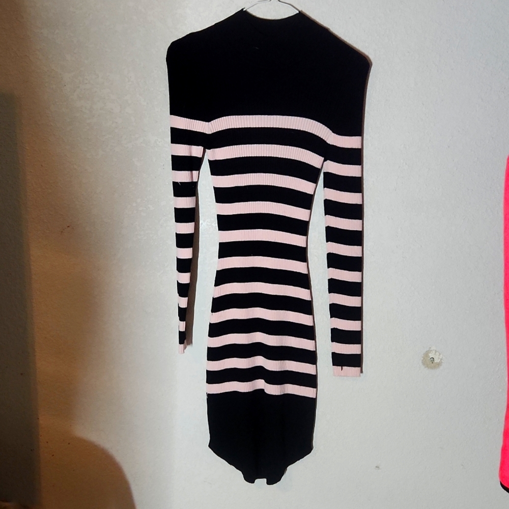 Pink & black stripped long sleeve dress